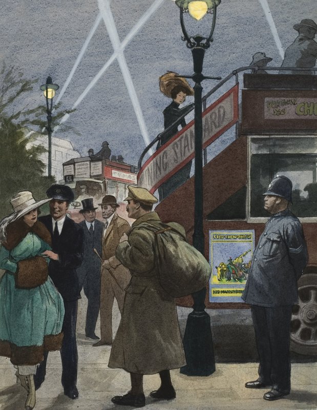 Londres pendant la Première Guerre mondiale (gouache sur papier) - Ralph Bruce