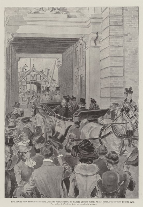Retour du roi Édouard VII à Osborne après sa proclamation, Sa Majesté quittant Trinity Wharf, Cowes, pour Osborne, 24 janvier - Ralph Cleaver