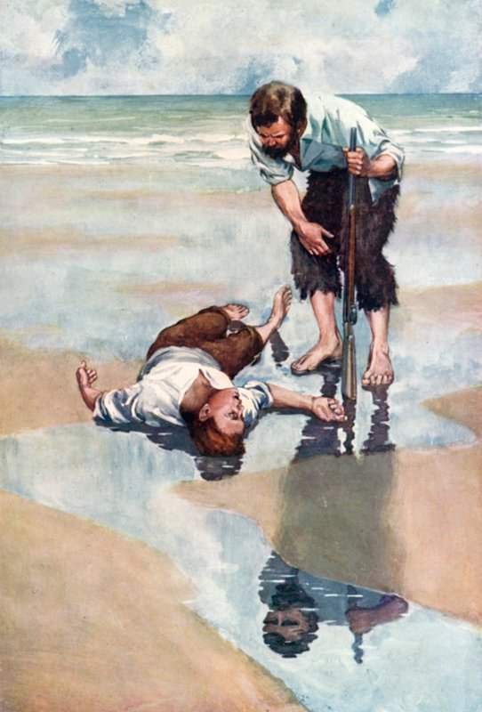 Illustration pour Robinson Crusoé de Daniel Defoe (lithographie en couleur) - Ralph Noel Pocock