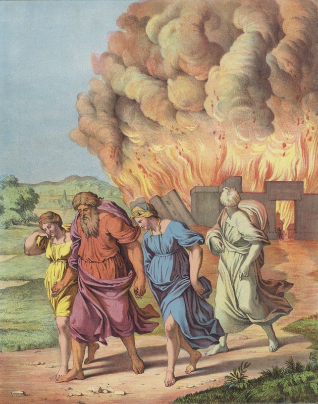 Lot et sa famille fuyant la destruction de Sodome (lithographie en couleur) - after Raphael