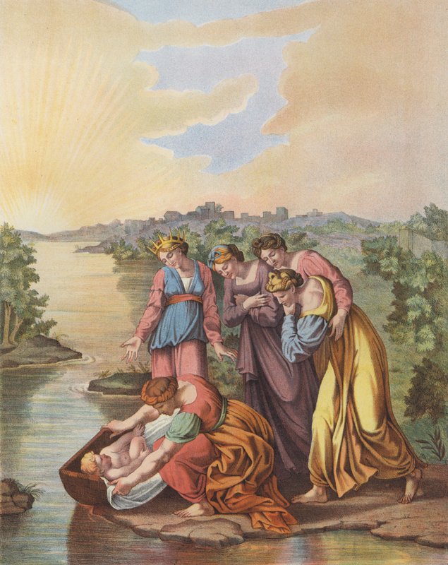 Moïse est sauvé des eaux du Nil (lithographie en couleur) - after Raphael