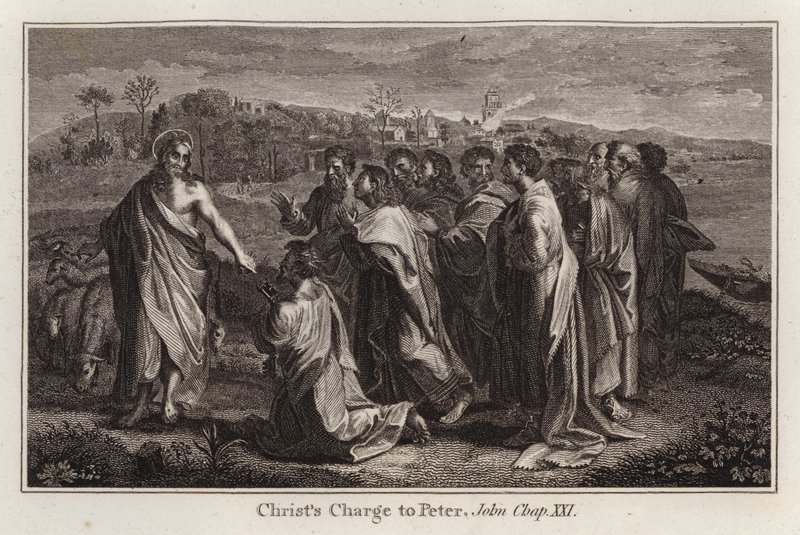 La charge du Christ à Pierre, Jean, Chap XXI (gravure) - after Raphael