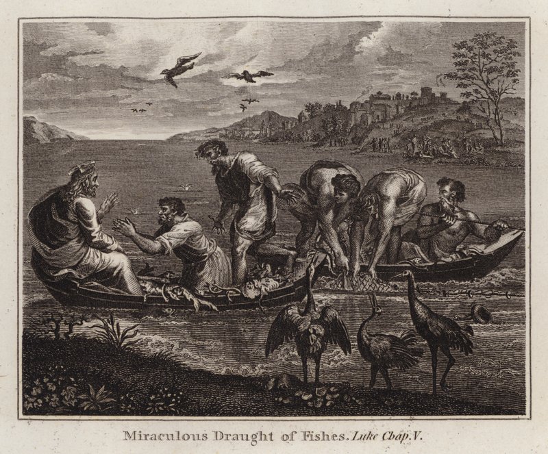 Carton de Raphaël : Pêche miraculeuse, Luc, Chap V (gravure) - after Raphael