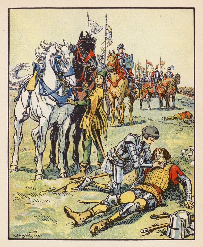 Jeanne soigne un blessé anglais après la bataille de Patay - Raymond de la Neziere