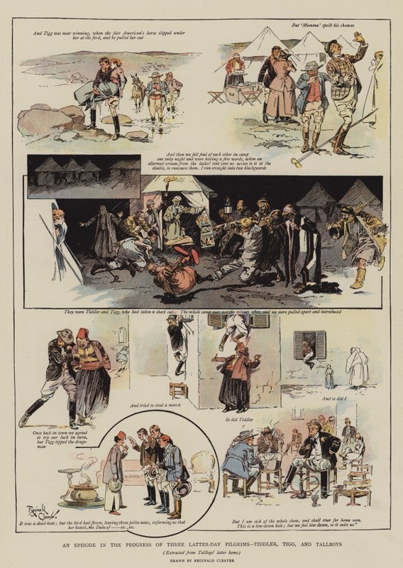 Un épisode de la progression de trois pèlerins des derniers jours, Tiddler, Tigg et Tallboys (chromolitho) - Reginald Thomas Cleaver