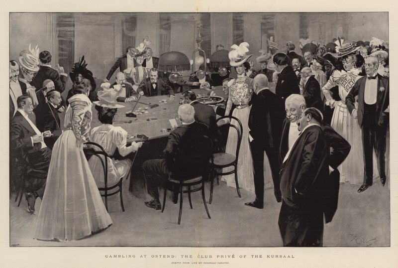 Jeux de hasard à Ostende, le Club Prive du Kursaal (litho) - Reginald Thomas Cleaver