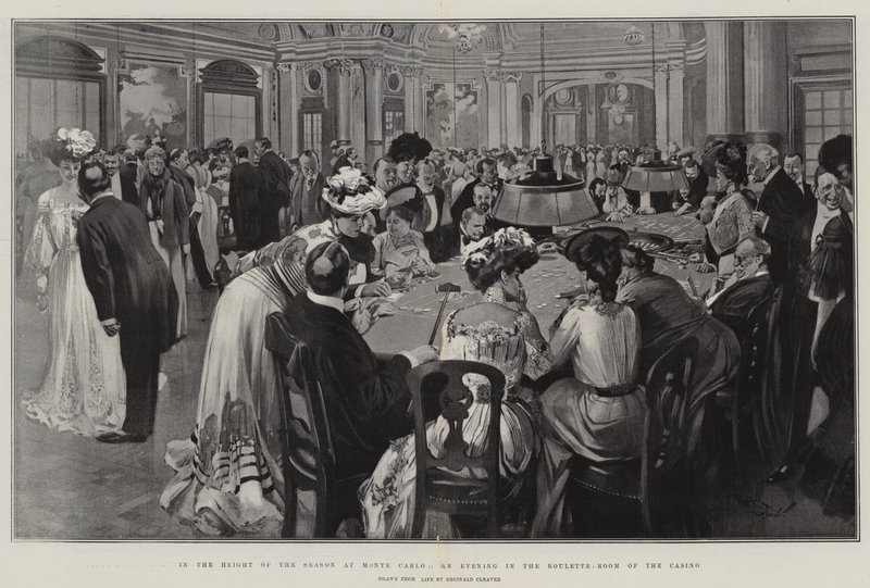 En pleine saison à Monte-Carlo, une soirée dans la salle de roulette du Casino (litho) - Reginald Thomas Cleaver
