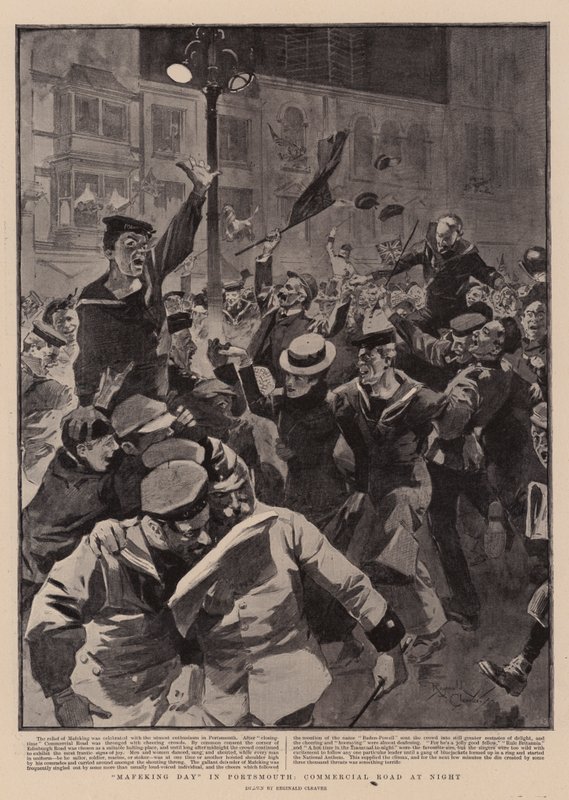 "Mafeking Day" à Portsmouth, Commercial Road at Night (lithographie) - Reginald Thomas Cleaver