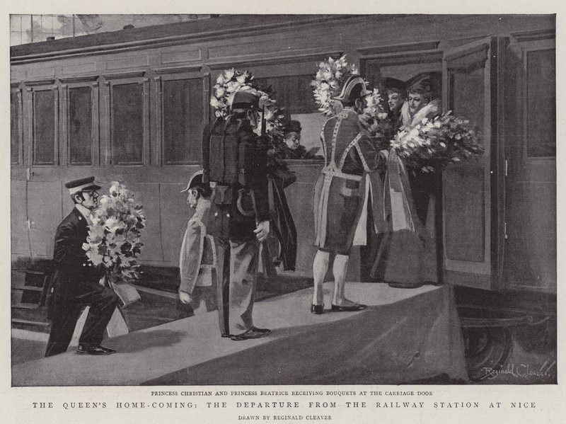 Le retour de la Reine, le départ de la gare de Nice (litho) - Reginald Thomas Cleaver