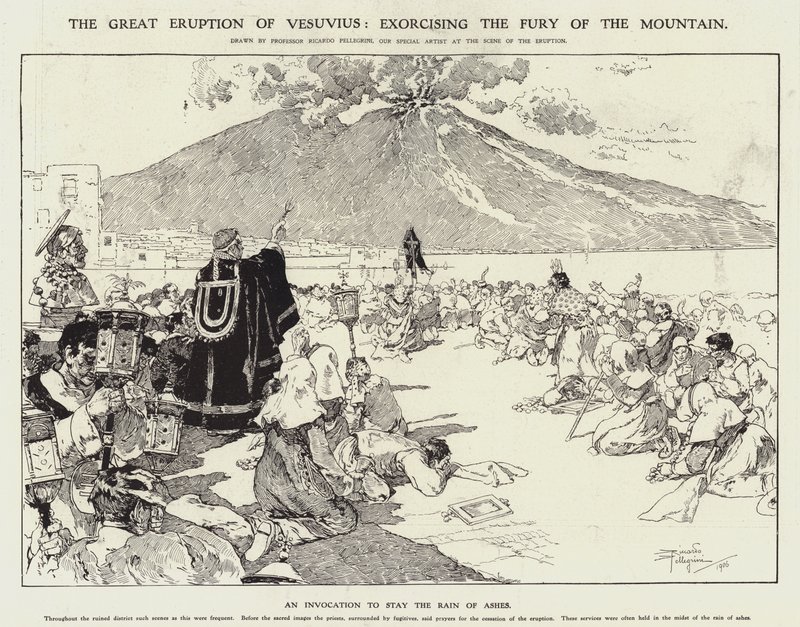 La grande éruption du Vésuve : exorciser la fureur de la montagne (gravure) - Riccardo Pellegrini
