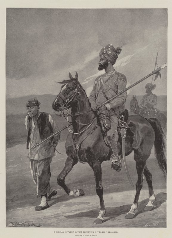 Une patrouille de cavalerie bengali escortant un prisonnier boxeur - Richard Caton Woodville junior