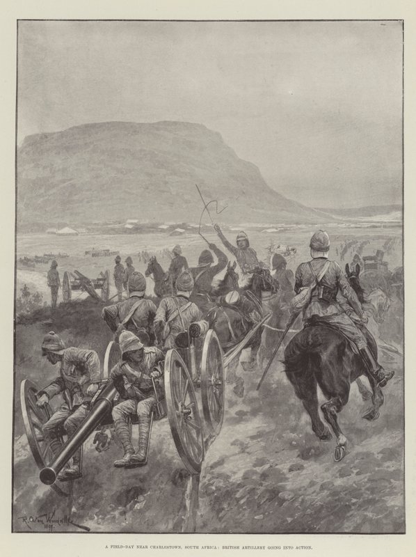 Une journée sur le terrain près de Charlestown, Afrique du Sud, artillerie britannique entrant en action - Richard Caton Woodville junior