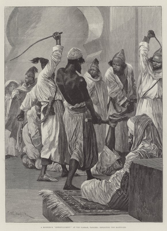 Divertissement matinal à la Kasbah, Tanger, infligeant le bastinado - Richard Caton Woodville junior
