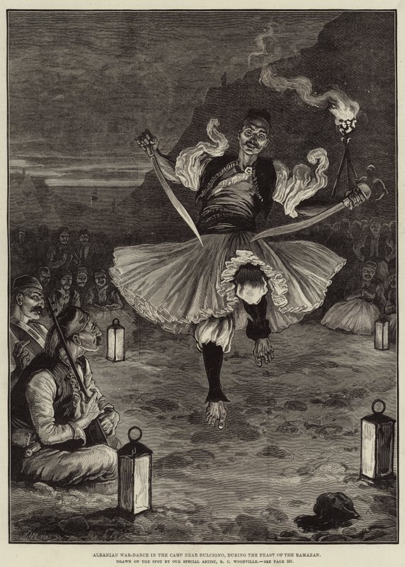 Danse de guerre albanaise dans le camp près de Dulcigno, pendant la fête du Ramazan - Richard Caton Woodville junior
