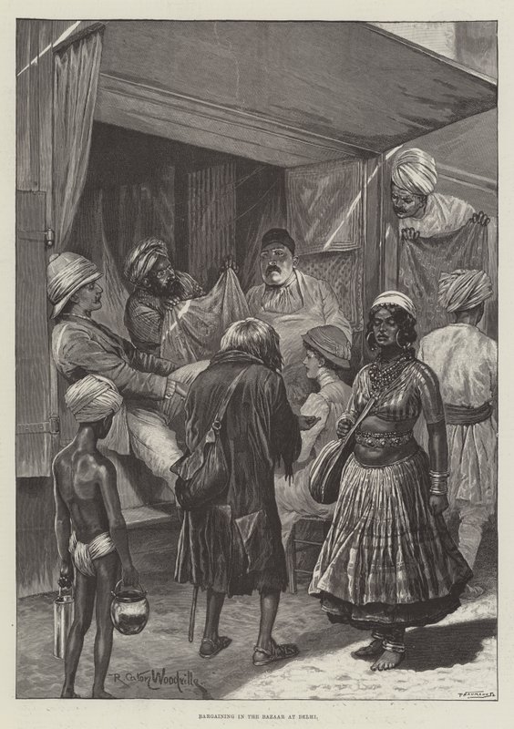 Marchandage dans le bazar à Delhi - Richard Caton Woodville junior