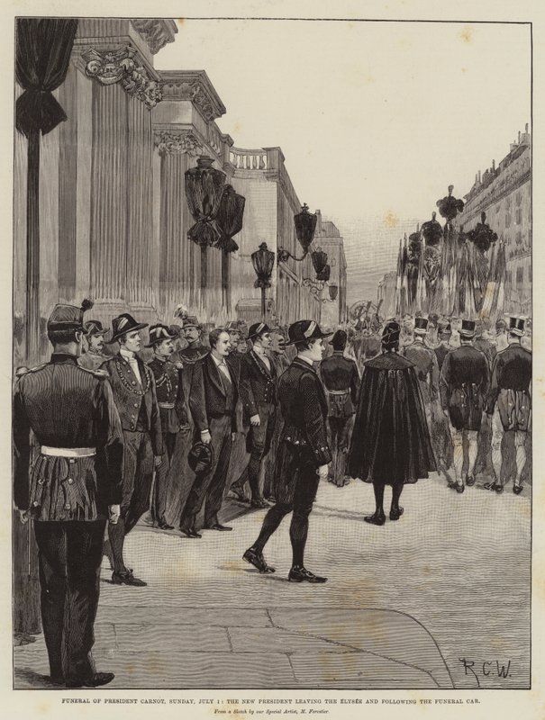 Funérailles du président Carnot, dimanche 1er juillet, le nouveau président quittant l