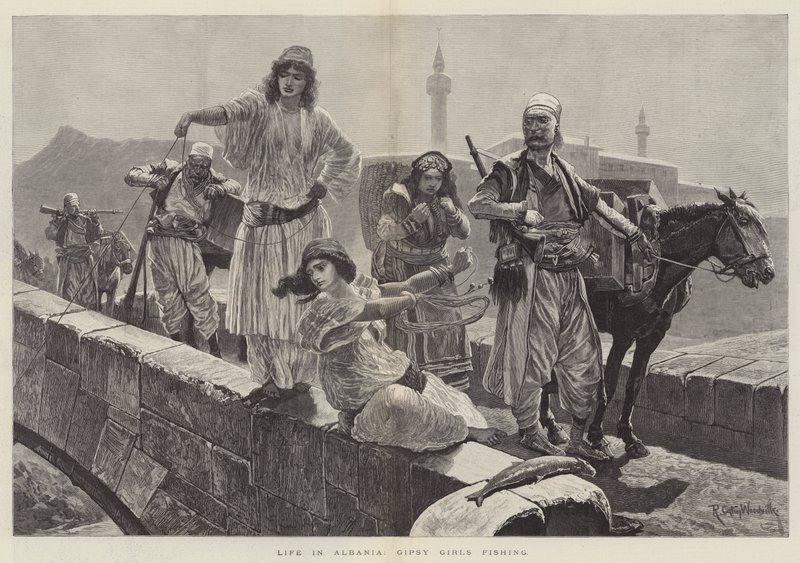 La vie en Albanie, filles gitanes pêchant - Richard Caton Woodville junior