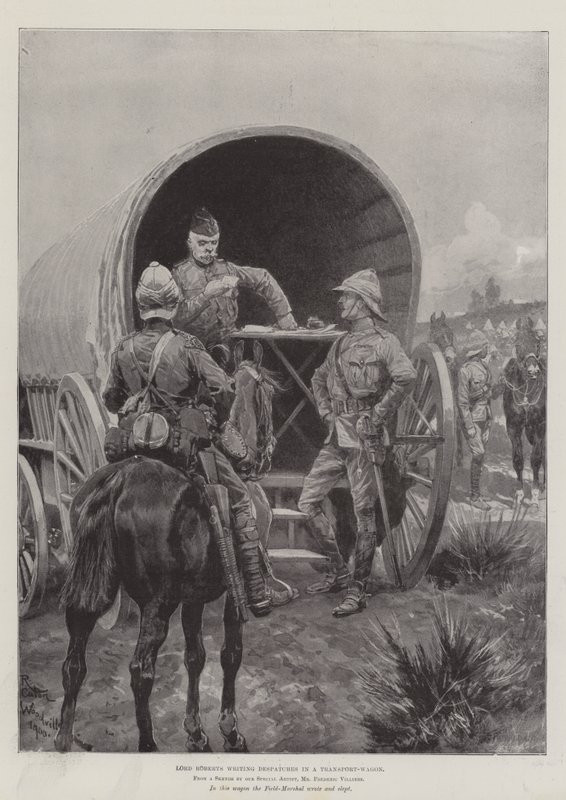 Lord Roberts écrivant des dépêches dans un wagon de transport - Richard Caton Woodville junior