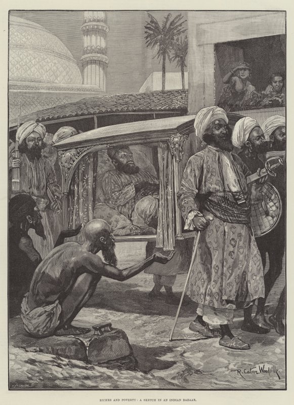 Richesse et pauvreté, une esquisse dans un bazar indien - Richard Caton Woodville junior