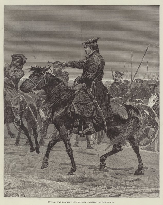 Préparatifs de guerre russes, artillerie cosaque en marche - Richard Caton Woodville junior