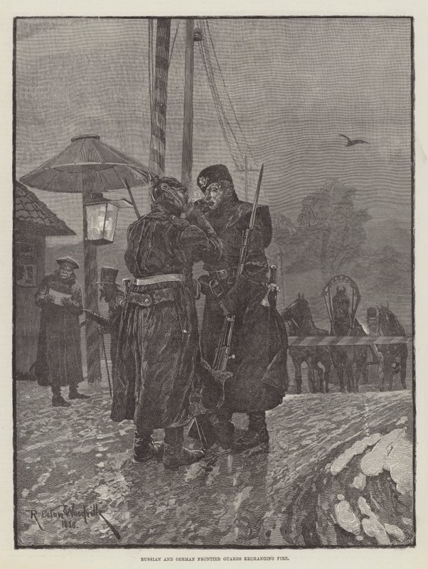 Gardes-frontières russes et allemands échangeant des tirs - Richard Caton Woodville junior