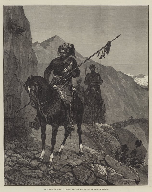 La guerre afghane, une patrouille du Guide Corps en reconnaissance - Richard Caton Woodville junior