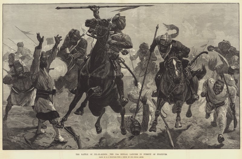 La bataille de Tel-el-Kebir, les 13e lanciers du Bengale à la poursuite des fugitifs - Richard Caton Woodville junior