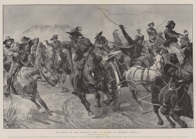 La défaite de la force de Lord Methuen par Delarey à Tweebosch, 7 mars - Richard Caton Woodville junior