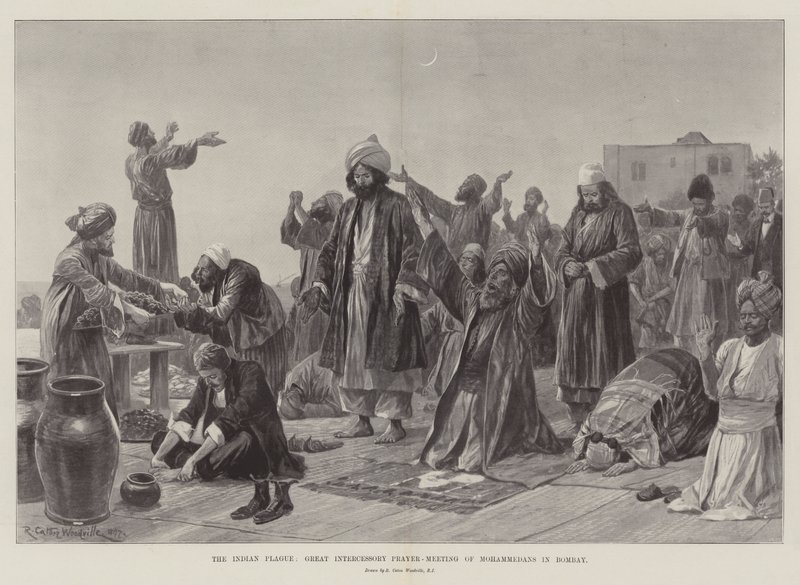 La Peste Indienne, Grande Réunion de Prière Intercessoire des Musulmans à Bombay - Richard Caton Woodville junior
