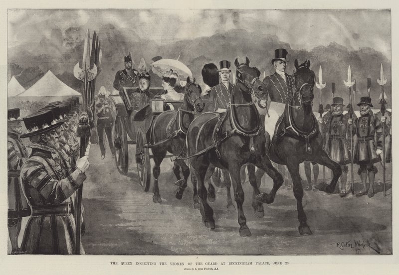 La reine inspectant les Yeomen de la Garde au palais de Buckingham, 23 juin - Richard Caton Woodville junior