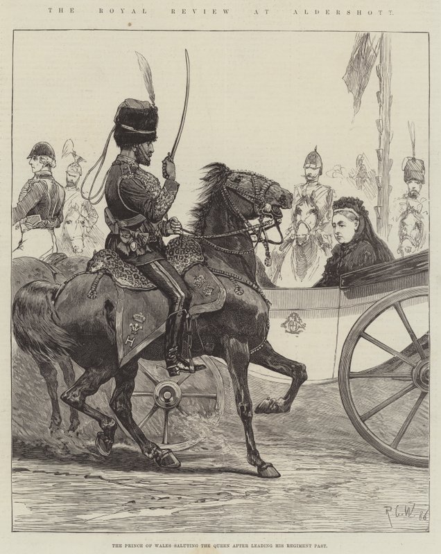 La revue royale à Aldershott, le prince de Galles saluant la reine après avoir conduit son régiment - Richard Caton Woodville junior