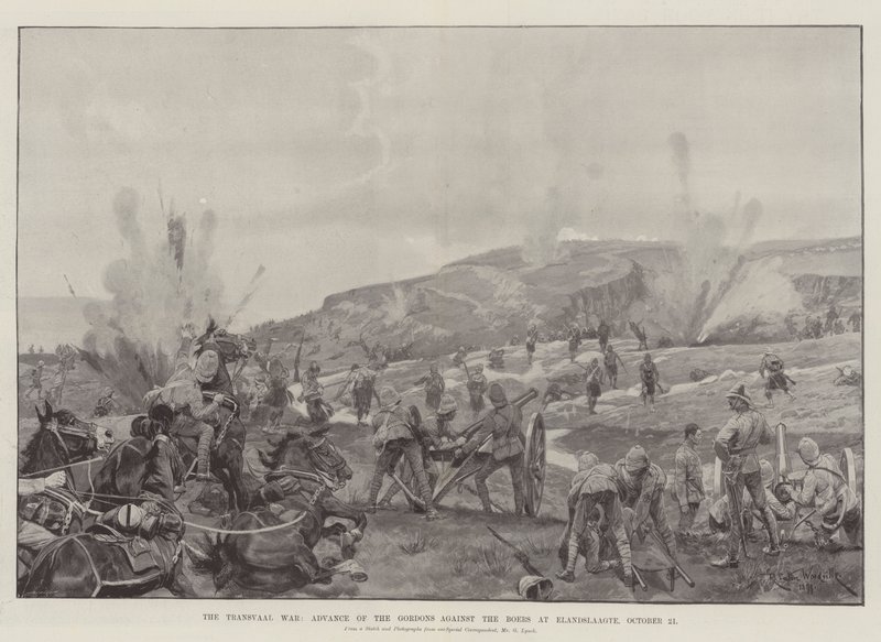 La guerre du Transvaal, avance des Gordons contre les Boers à Elandslaagte, 21 octobre - Richard Caton Woodville junior