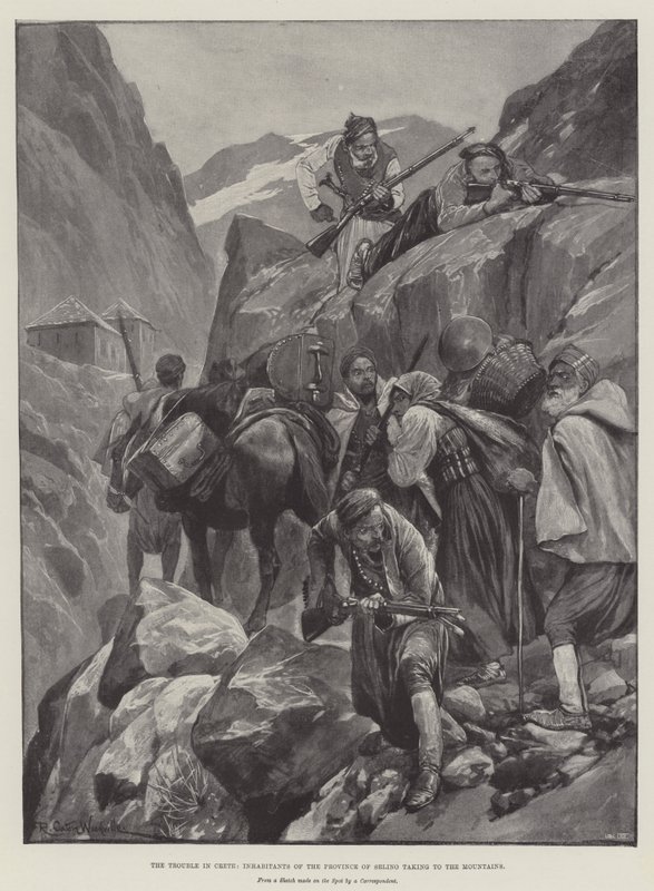 Les troubles en Crète, habitants de la province de Selino fuyant vers les montagnes - Richard Caton Woodville junior