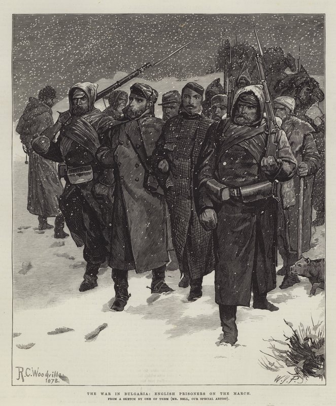 La guerre en Bulgarie, prisonniers anglais en marche - Richard Caton Woodville junior