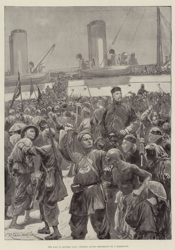 La guerre en Asie orientale, levées chinoises embarquant sur un transport - Richard Caton Woodville junior