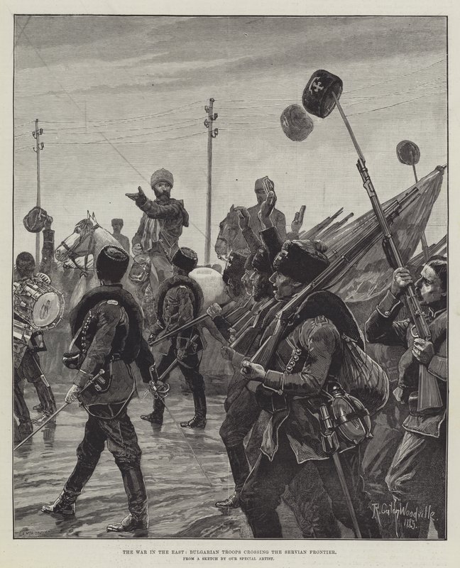 La Guerre en Orient, les Troupes Bulgares traversant la Frontière Serbe - Richard Caton Woodville junior