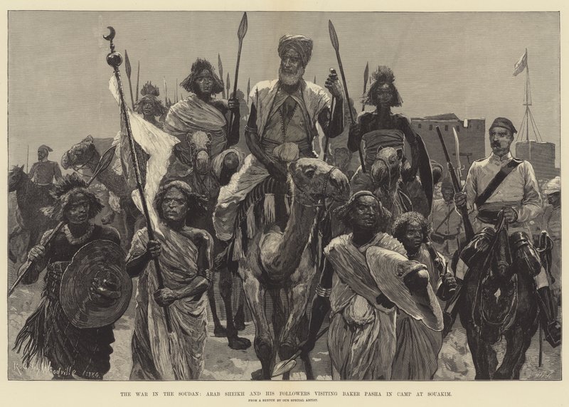 La guerre au Soudan, cheikh arabe et ses partisans visitant Baker Pacha au camp de Souakim - Richard Caton Woodville junior