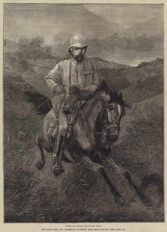 La guerre zouloue, la chevauchée de M. Archibald Forbes depuis Ulundi - Richard Caton Woodville junior