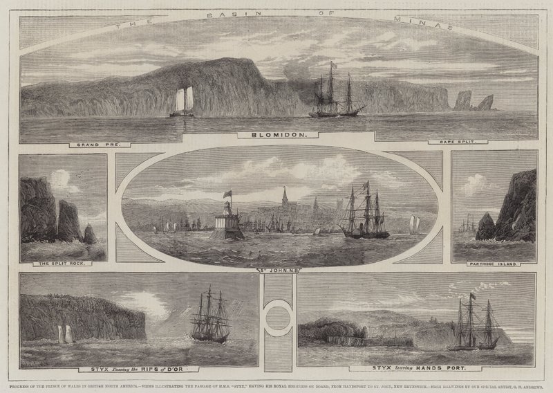 Progrès du Prince de Galles en Amérique du Nord britannique, vues illustrant le passage du HMS Styx, ayant Son Altesse Royale à bord, de Handsport à St John, Nouveau-Brunswick - Richard Principal Leitch