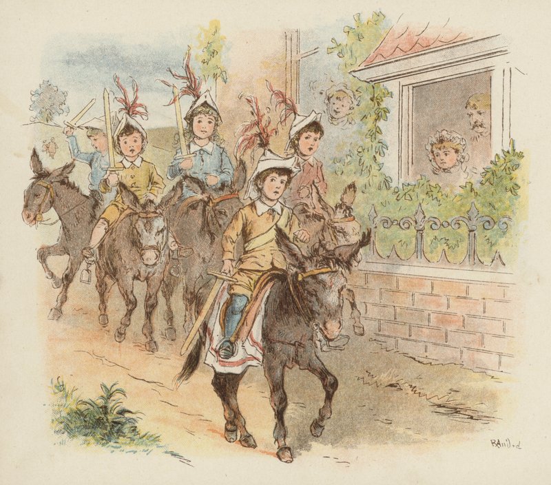 Enfants sur des ânes partant jouer à la guerre - Richard Andre