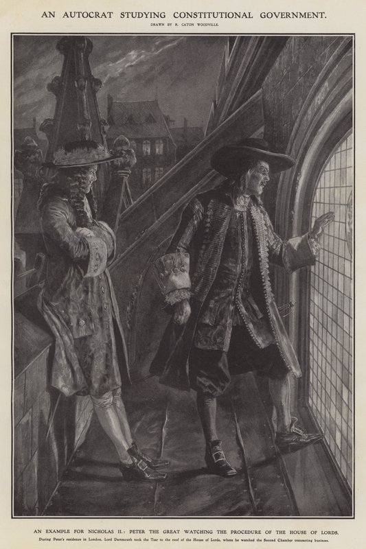 Un autocrate étudiant le gouvernement constitutionnel (lithographie) - Richard Caton II (after) Woodville