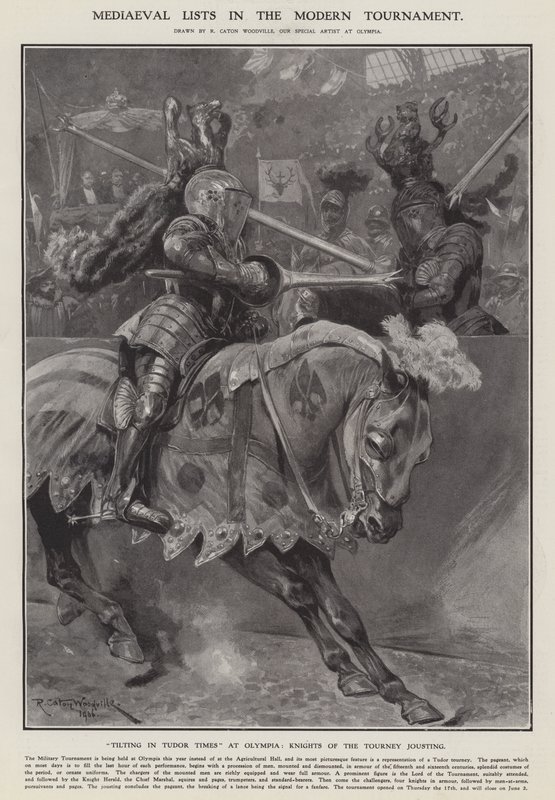 Listes médiévales dans le tournoi moderne (lithographie) - Richard Caton II (after) Woodville