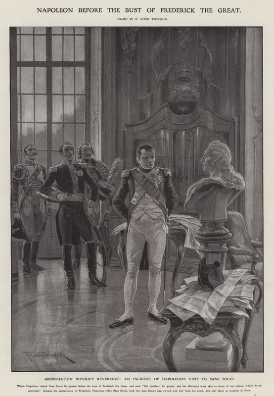 Napoléon devant le buste de Frédéric le Grand (lithographie) - Richard Caton II (after) Woodville