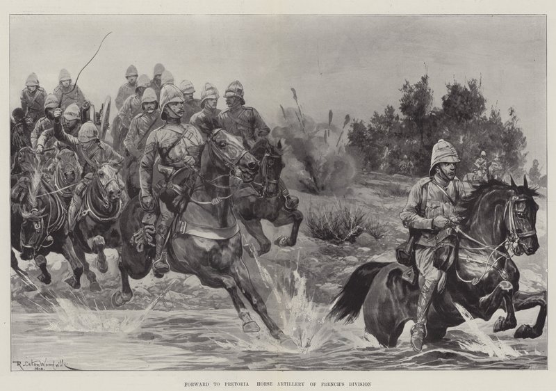 En avant vers Pretoria, artillerie à cheval de la division de French - Richard Caton Woodville junior