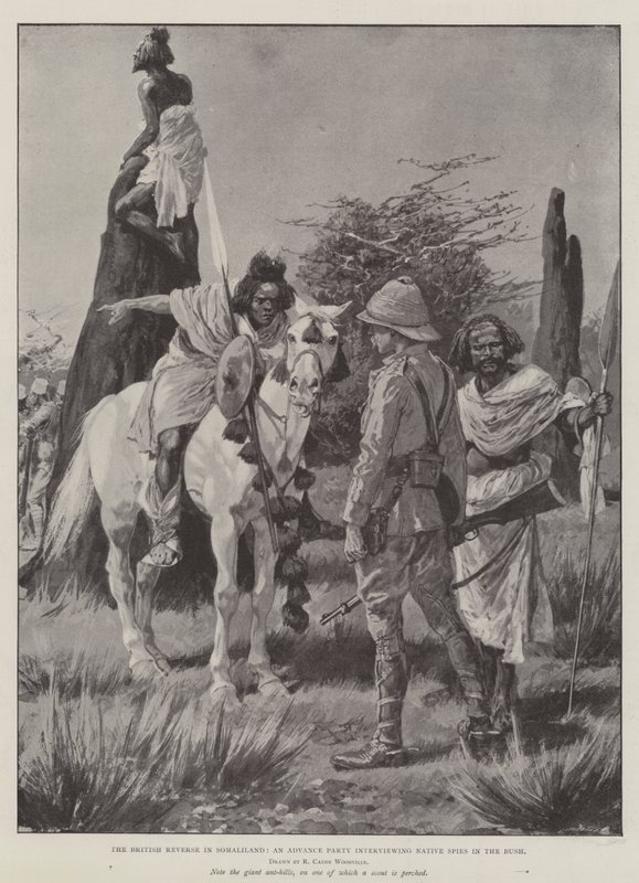 Le Revers britannique en Somalie, une avant-garde interviewant des espions indigènes dans la brousse - Richard Caton Woodville junior