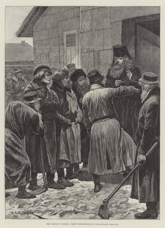 La famine en Russie, prêtre réprimandant des paysans enragés - Richard Caton Woodville junior