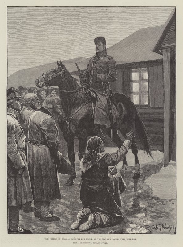 La famine en Russie, mendier du pain à la maison du maire, près de Simbirsk - Richard Caton Woodville junior