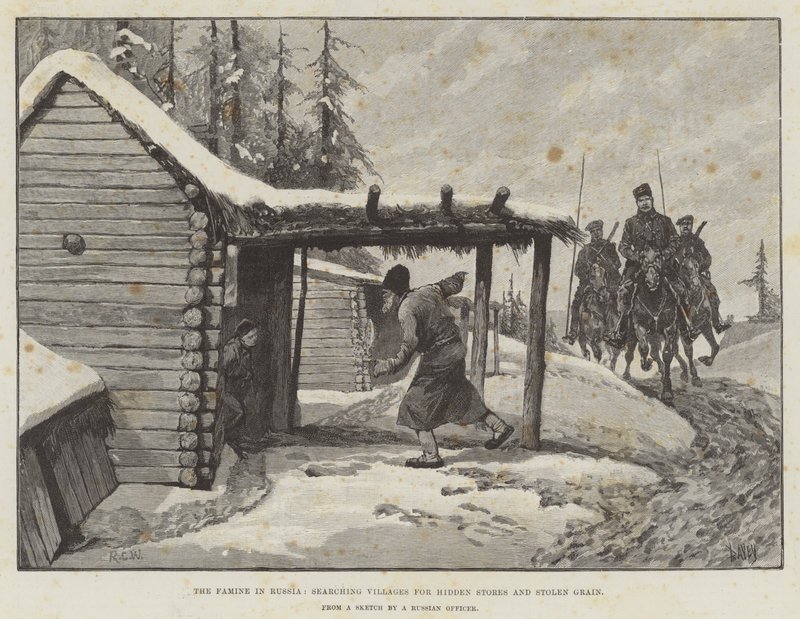La famine en Russie, recherche de villages pour des réserves cachées et des grains volés - Richard Caton Woodville junior