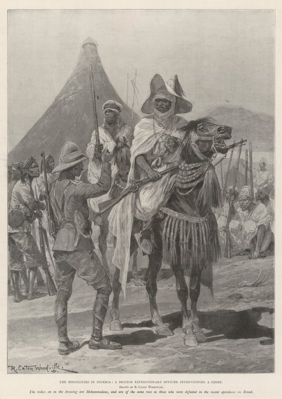 Les hostilités au Nigeria, un officier expéditionnaire britannique interviewant un chef - Richard Caton Woodville junior