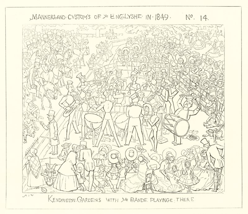 1849, Les jardins de Kensington avec le groupe jouant - Richard Doyle